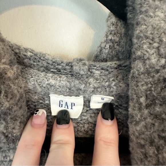 Gap | Gray Wool Blend Knit Fuzzy Hooded Open Front Cardigan Sweater Size Medium - Picture 2 of 5